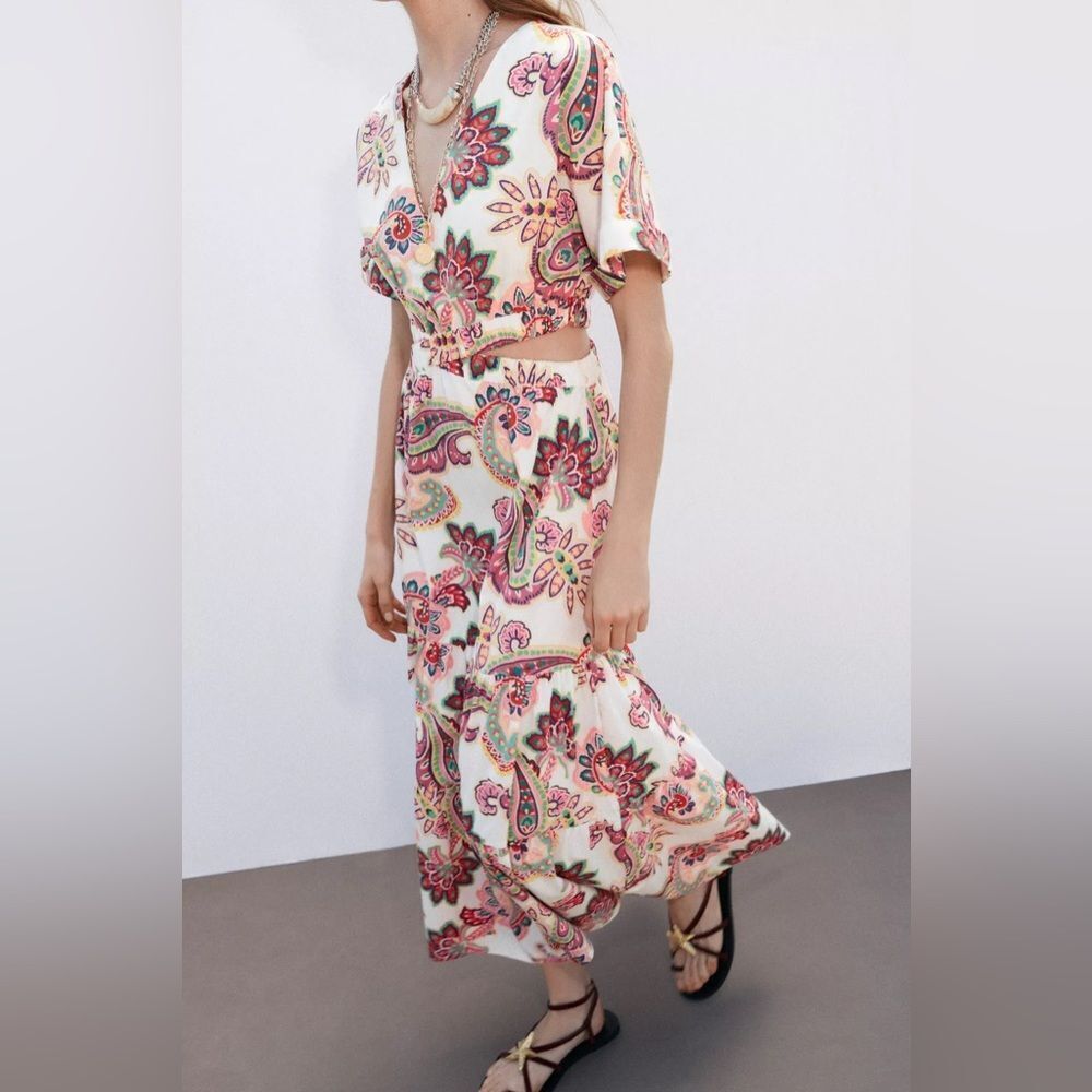 ZARA CUT OUT PRINTED POPLIN DRESS - Picture 4 of 12